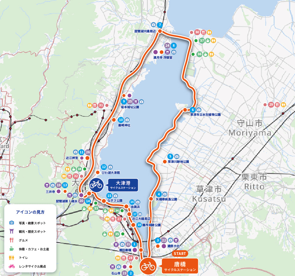 南湖一周コースのサイクリングマップ